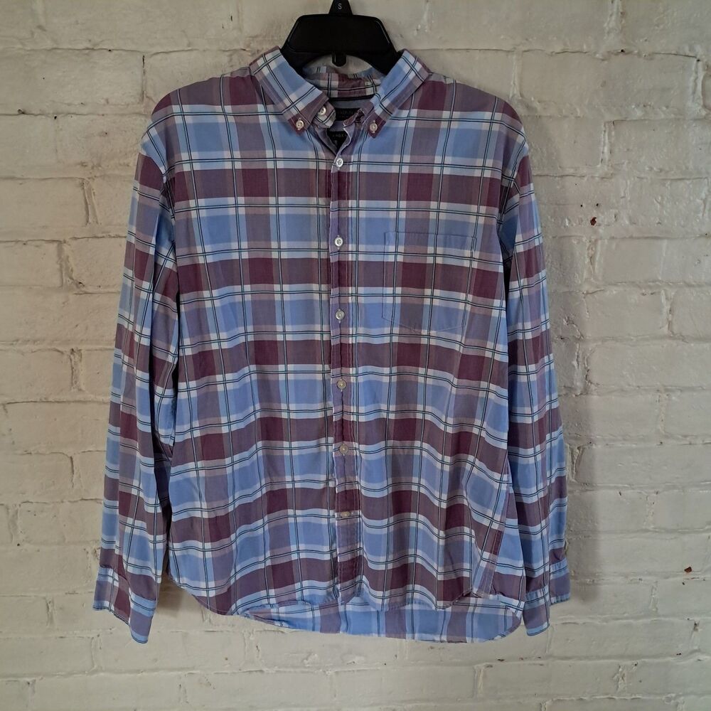 Banana Republic Shirt Mens L Custom 078 Wash Camden Fit Long Sleeve Plaid Blue